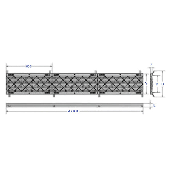 Ductile Pedestrian Guard Trench Grate &amp; Frame - Class C CHP30C